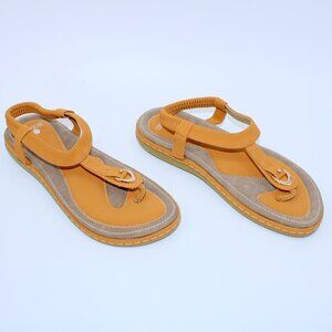 SOCoSands Women's Mustard Yellow Thong Sandals Elastic Slingback Comfort